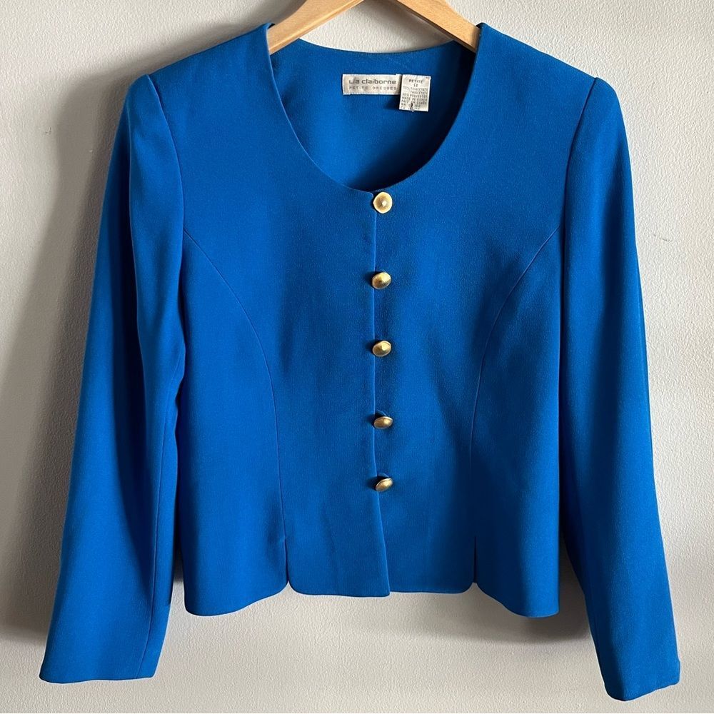 Vintage Liz Claiborne Royal Blue Blazer Gold Buttons Structured Jacket Sz S-M